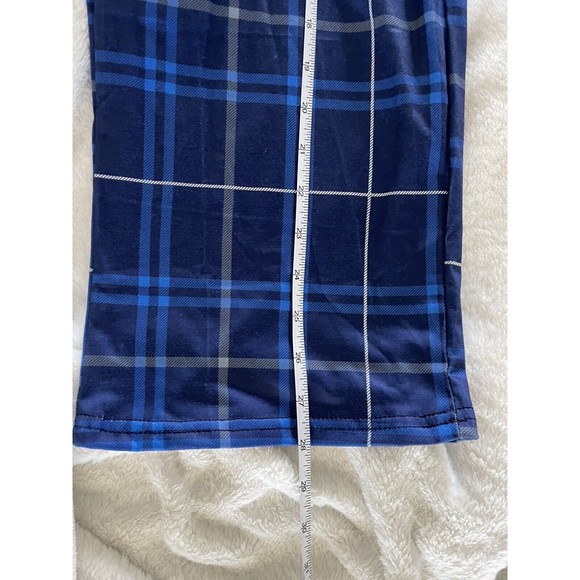 Pajama Men's 2 Piece PJ Set Navy Long Sleeved Top, Plaid Navy Pants, Small - Picture 5 of 10